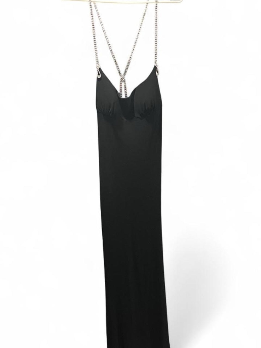 Night Way Collections Black Strapless Maxi Dress with Chain Straps